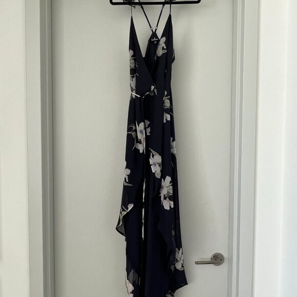 Lulus All Mine Navy Blue Floral Print High-Low Wrap Dress X-Small XS - Picture 5 of 5